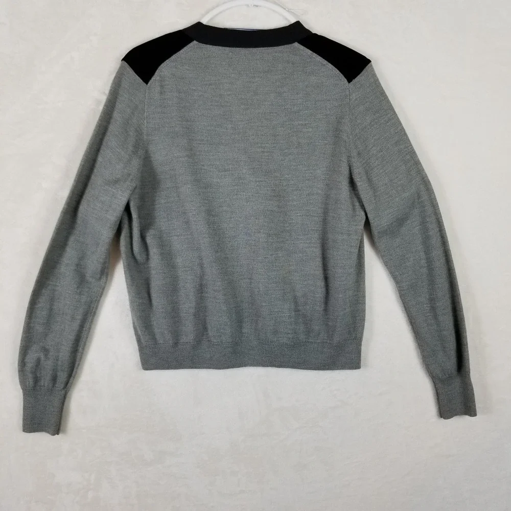 J.Crew Womens Velvet Front Merino Wool Blend‎ Cardigan Grey Black Large RN77388